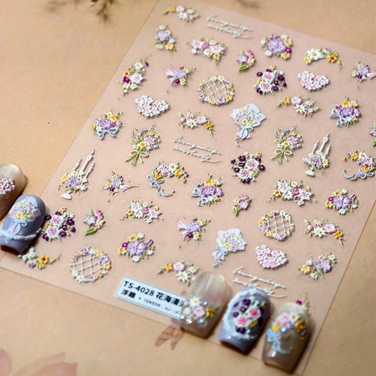 5D Floral Nail Art Stickers: Roses, Butterflies, Hearts