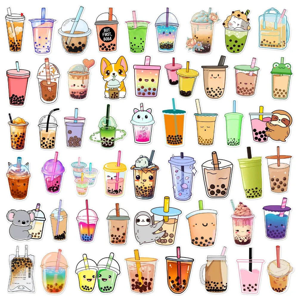 10/50Pcs Pearl Milk Tea Drink Cup Graffiti Stickers for DIY Scrapbook Suitcase Water Bottle Phone Laptop Guitar Kids Toy