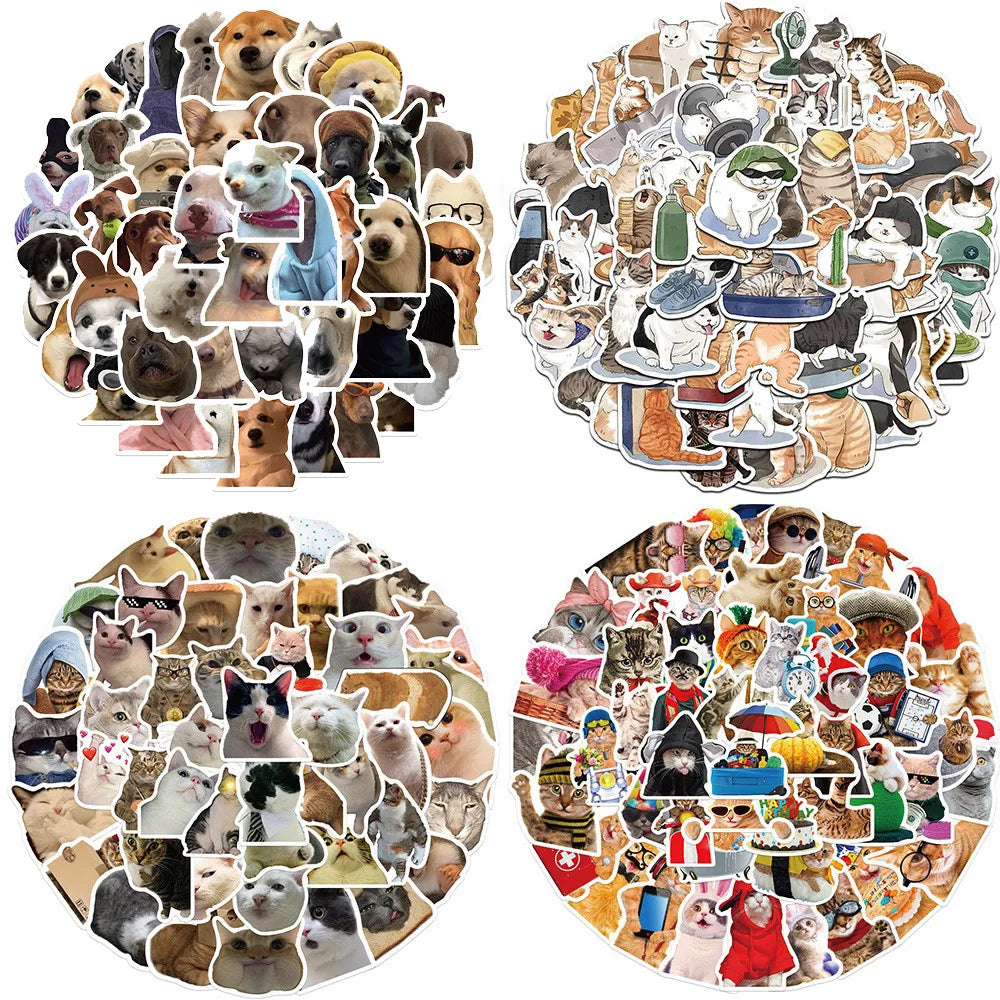 50PCS Cute Cartoon Cat Dog Sticker For Children Luggage Laptop IPad Cup Skateboard Journal Gift Waterproof Sticker Kids Stickers