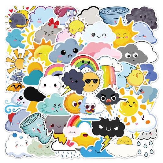 50pcs Cute Weather Cloud Stickers for Helmet, Wall, DIY Decoration