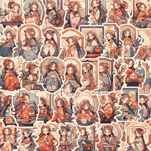 Vintage Anime Girl Stickers Decals Waterproof for Laptop Phone Car Guitar Bike - 10/30/50pcs