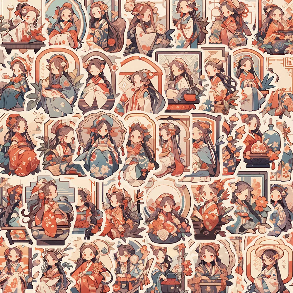 Vintage Anime Girl Stickers Decals Waterproof for Laptop Phone Car Guitar Bike - 10/30/50pcs