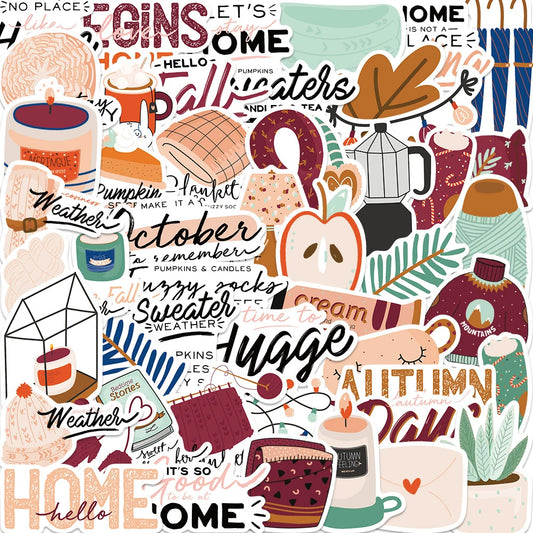 Vintage Autumn Art Cartoon Stickers - Laptop, Guitar, Phone, Luggage, Car Decals (10/30/50pcs)