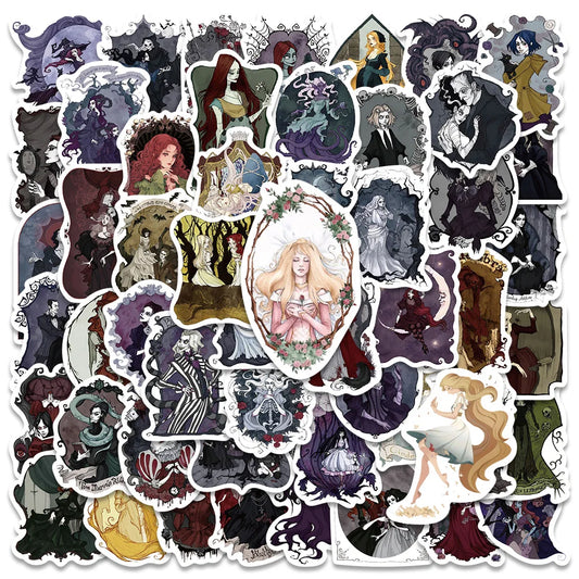 Gothic Anime Princess Witch Girl Stickers for Skateboard, Fridge, Phone, Guitar, Luggage Decals (53PCS)