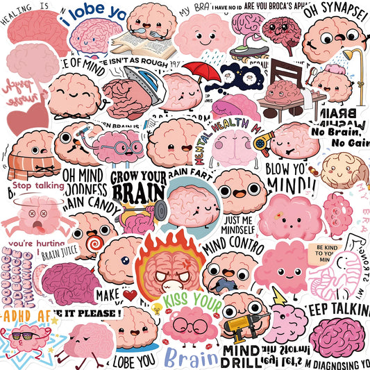 Cute Brain Pink Stickers: Cartoon Graffiti Decals (10/30/50PCS)