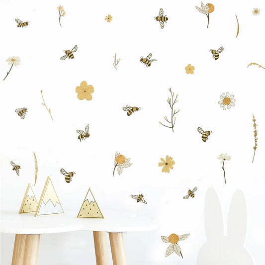 Cartoon Bees Flowers Wall Sticker Vinyl Removable Decals Kids Room Decor