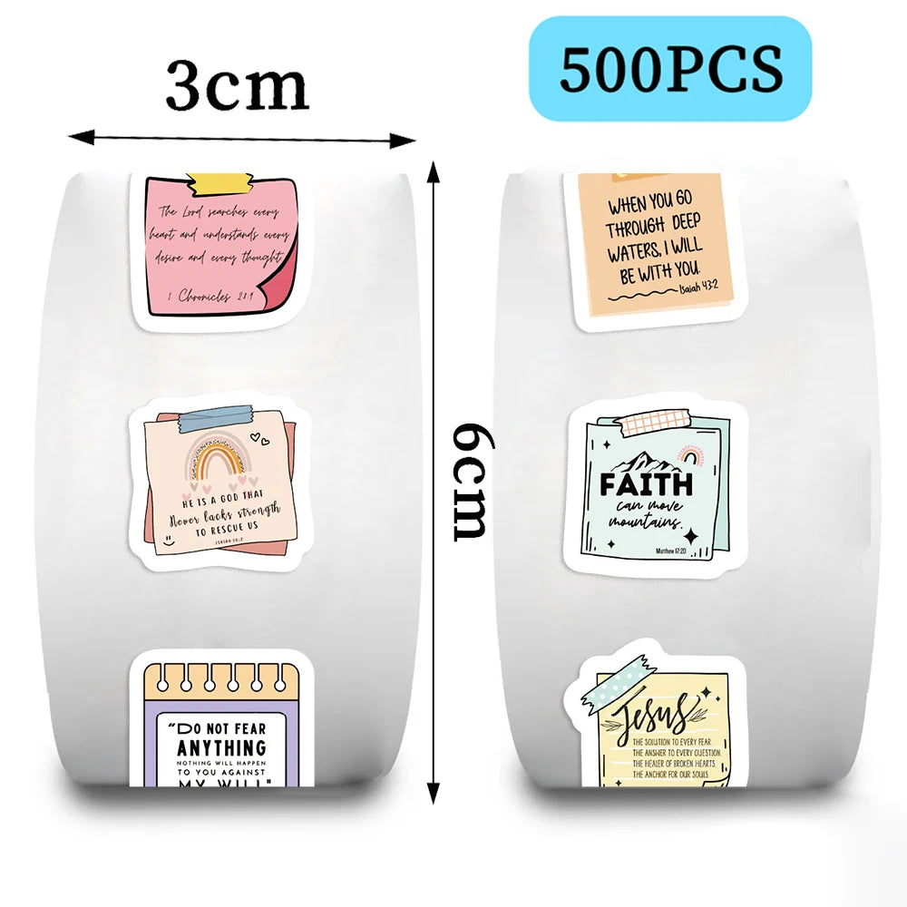 500PCS Bible Reward Stickers Roll with Word Motivational Stickers for School Teacher Kids Student Stationery Kids Stickers