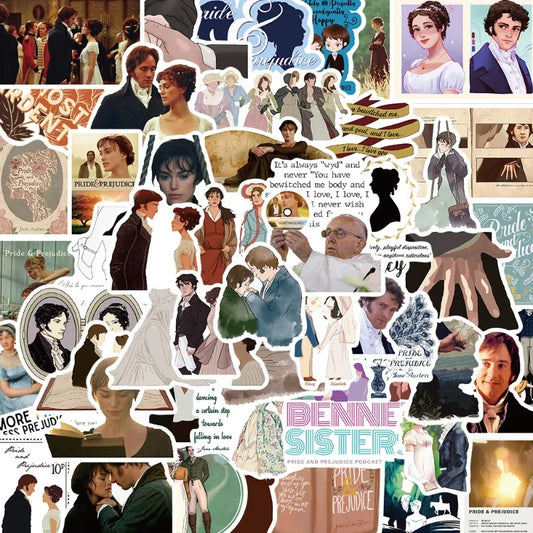 Pride and Prejudice Cartoon Stickers Pack for Laptop, Phone, Water Bottle, Suitcase, Scooter, Refrigerator