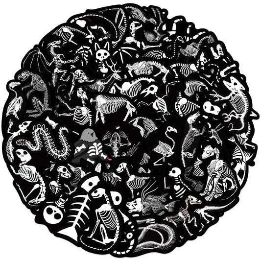 56pcs Animal Skeleton Stickers: Waterproof Laptop Decals