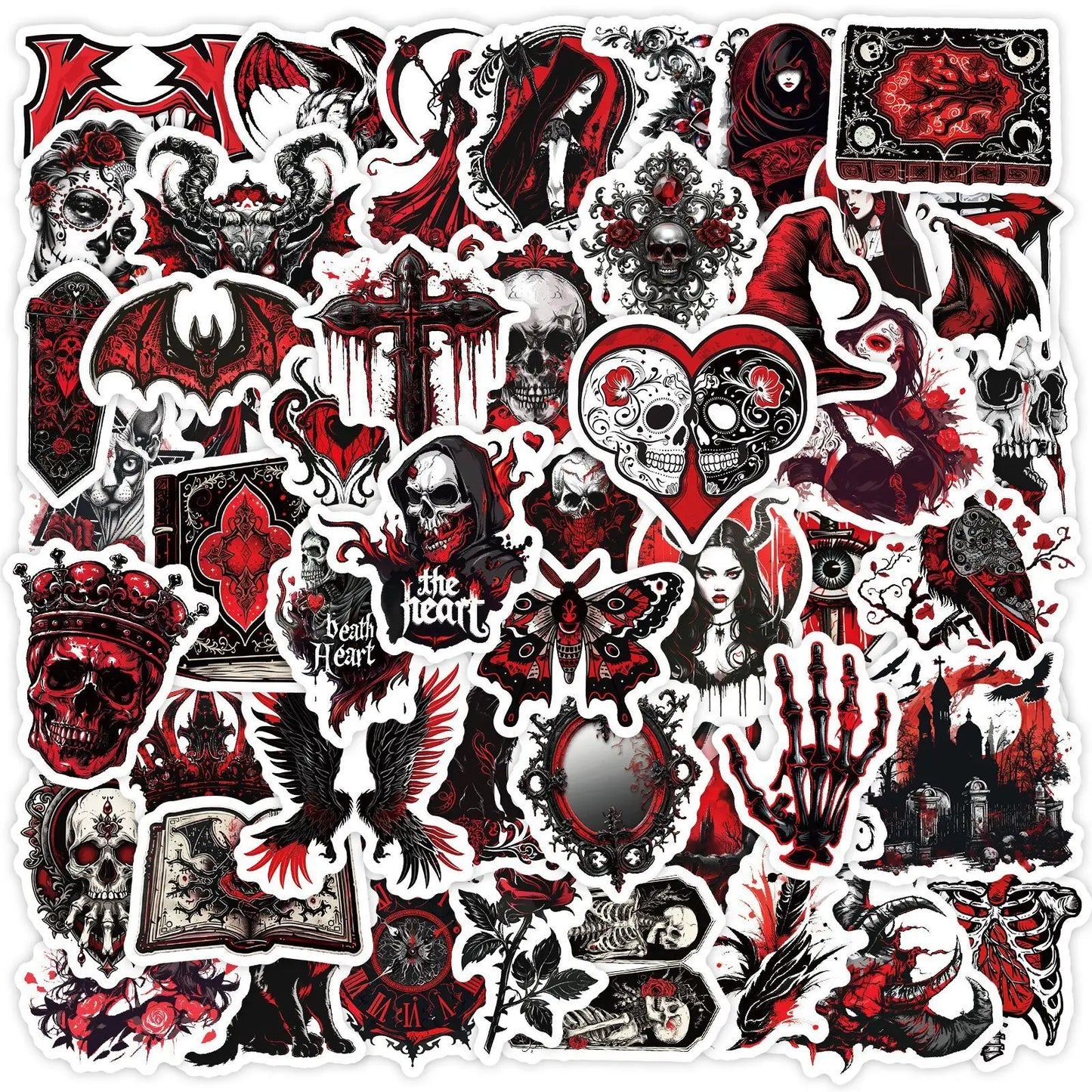 10/50PCS Cool Black Red Gothic Magic Witch Skull Stickers DIY Phone Laptop Luggage Skateboard Graffiti Horror Decals Sticker Toy