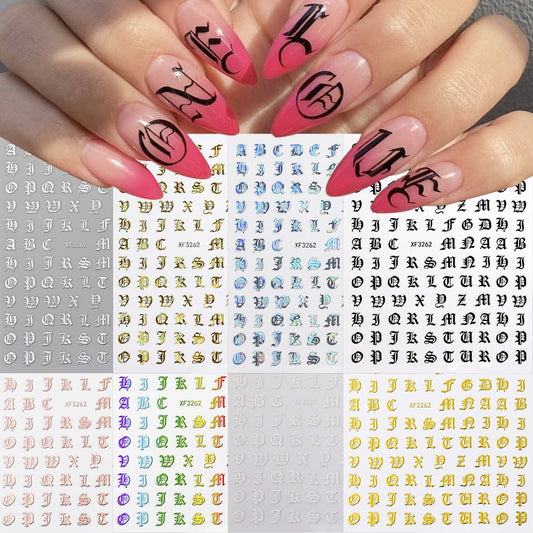 Gothic Alphabet 3D Nail Art Stickers - 8pcs Set