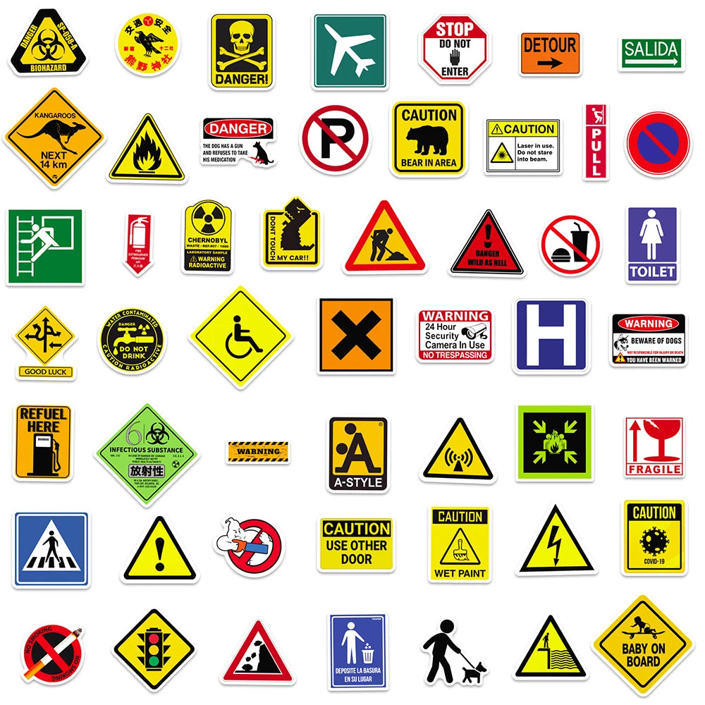 10/30/50/100PCS Sign Warning Stickers Danger Banning DIY Skateboard Fridge Laptop Motorcycle Wall Decals Waterproof Sticker Toys