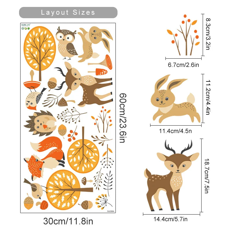 Boho Cartoon Rabbit Fox Forest Nursery Wall Stickers for Kids Room Decor