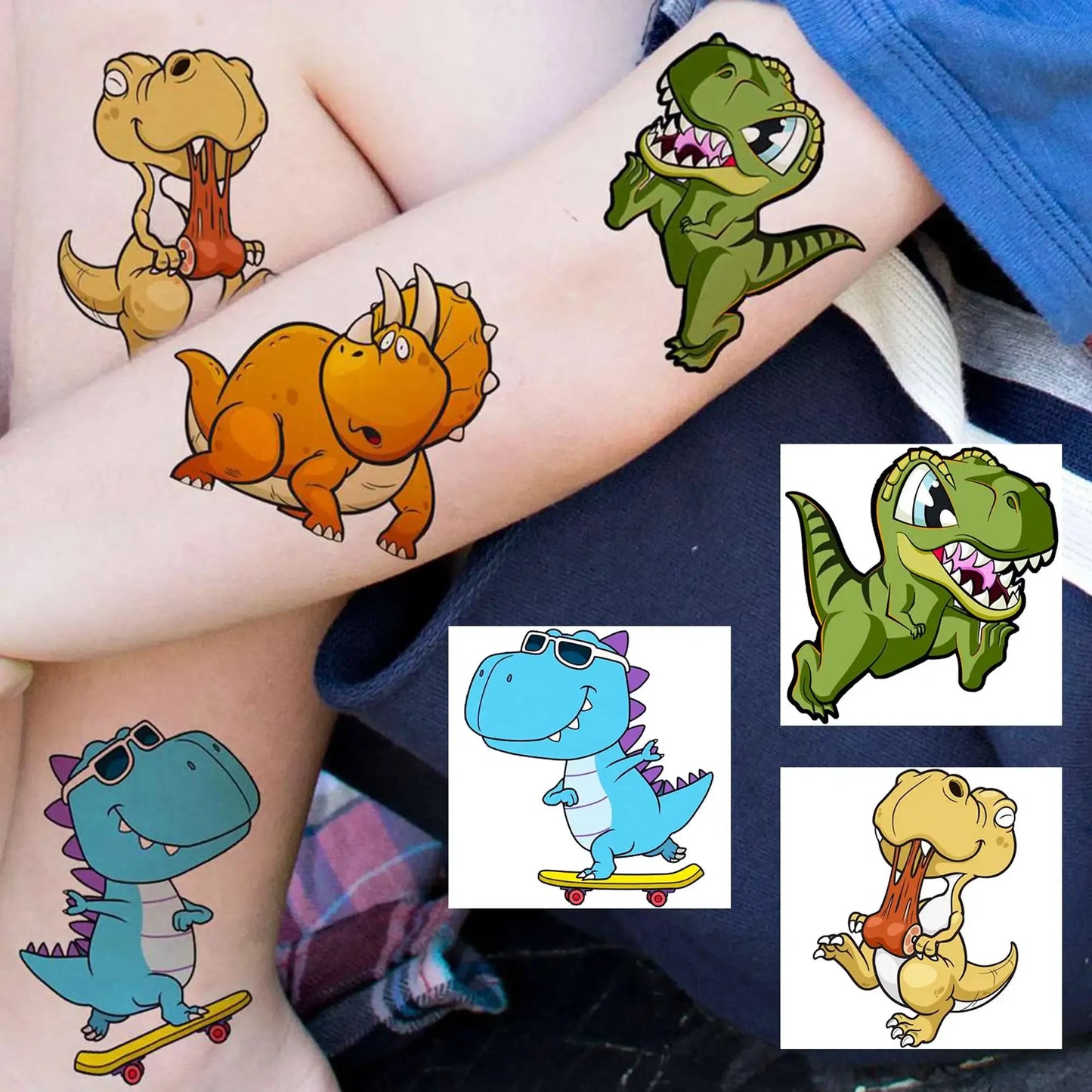 50 PCS 3D Dinosaur Temporary Tattoos For Boys Girls Kids Fake T-Rex Tattoo Sticker Small Dino Party Favor Sets Supplies Tatoos