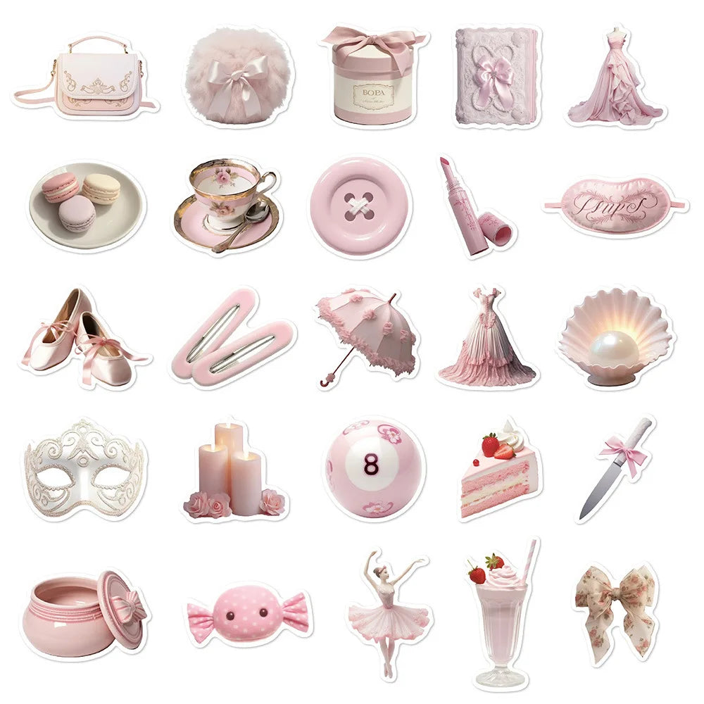 10/30/50PCS Ins Style Ballet Pink Girls Stickers Decoration DIY Scrapbook Phone Fridge Suitcase Skateboard Car Wall Decals Toys