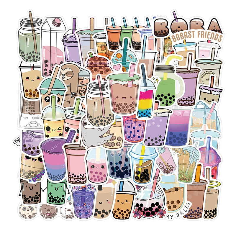 Kawaii Pearl Drink Stickers: Kids Sketchbook & Laptop Decor