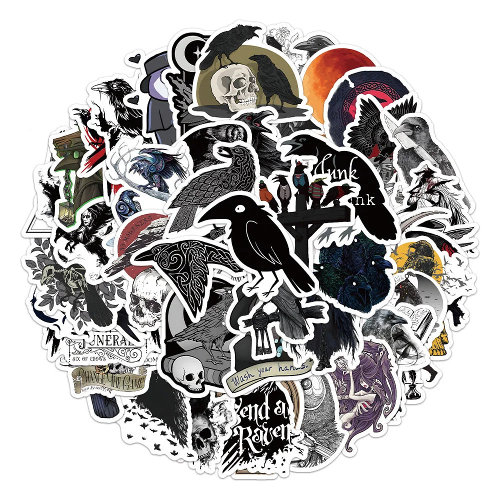 Dark Crow Cartoon Animal Stickers for Phone Laptop Luggage Skateboard - 10/30/50PCS Fun Gift for Kids