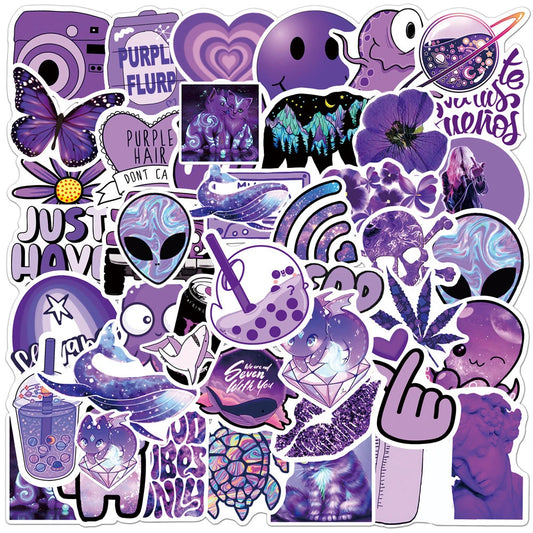 Cute Cartoon Purple Stickers Pack - Aesthetic Laptop Phone Water Bottle Decals