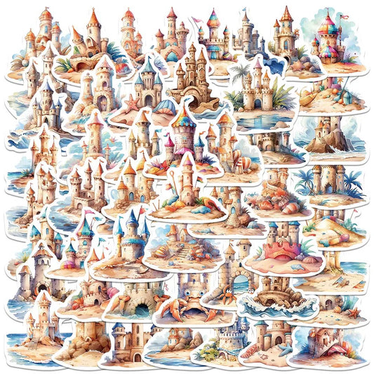 50pcs Cute Cartoon Beach Sandcastle Stickers Graffiti For Laptop Water Bottle Luggage Notebook Phone Vinyl Waterproof Decals