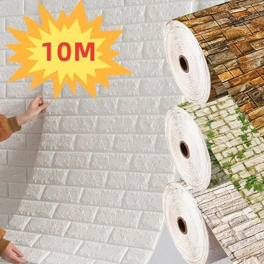 70cm x 10m Self-adhesive 3D Foam Brick Wallpaper Waterproof Wall Sticker