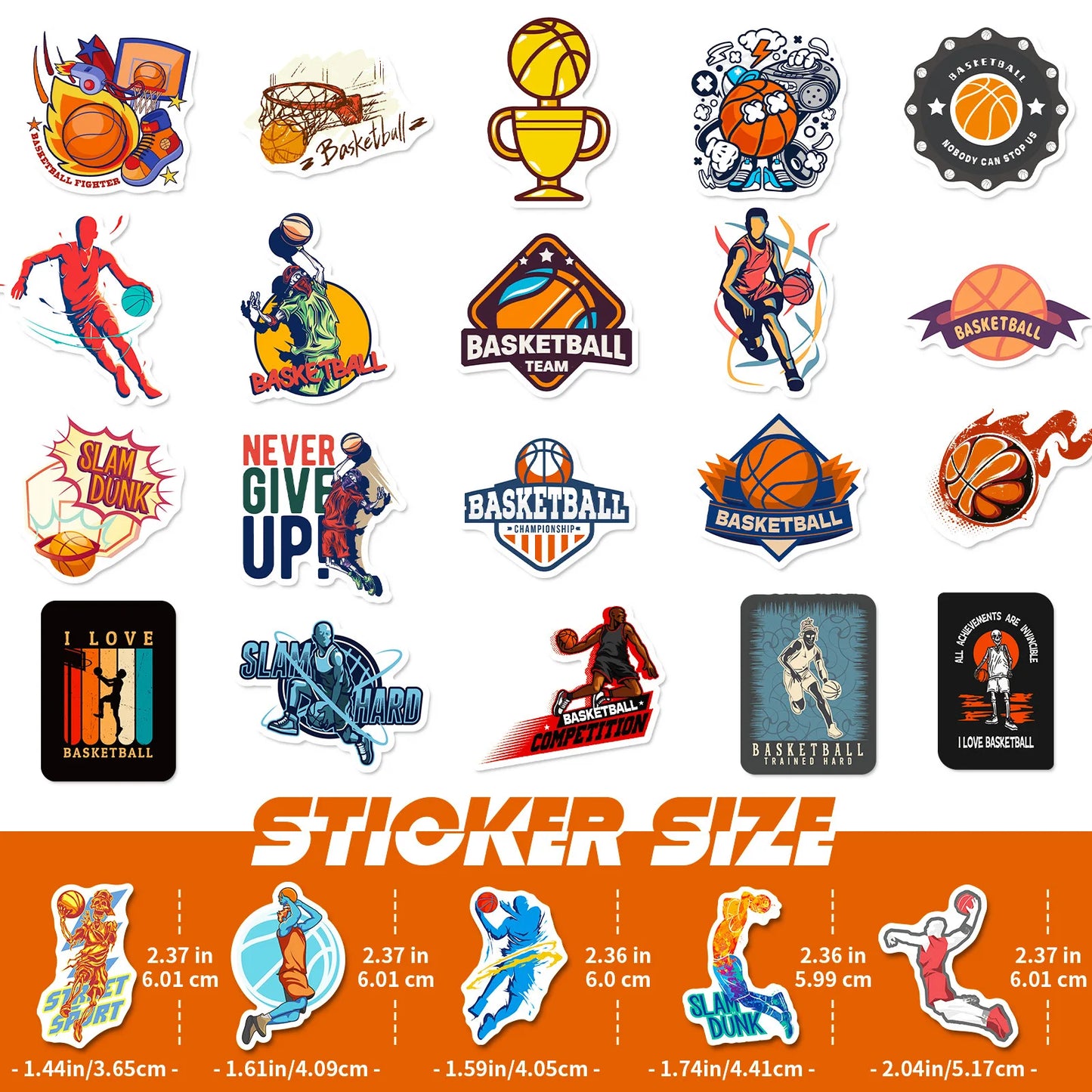 10/25/50pcs Cartoon Basketball Sticker Packs