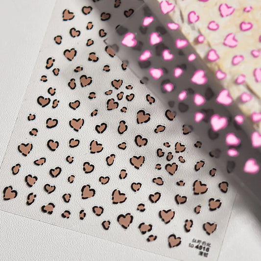 Pink Leopard Heart Nail Art Stickers Decals