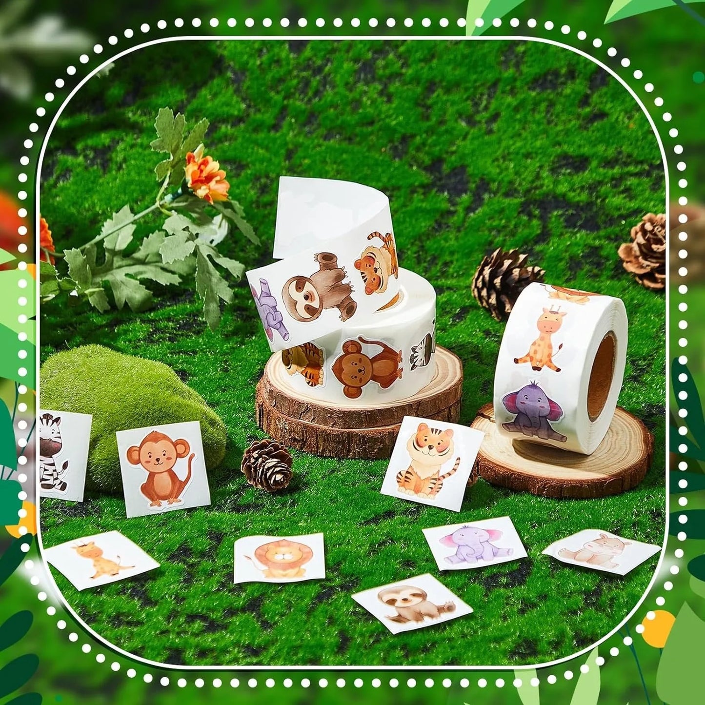 500Pcs /1 Rolls 2.5cm/1inch Fox Rabbit Lion Tiger Sticker Decoration Gift Box Sticker Label Stationery Sticker