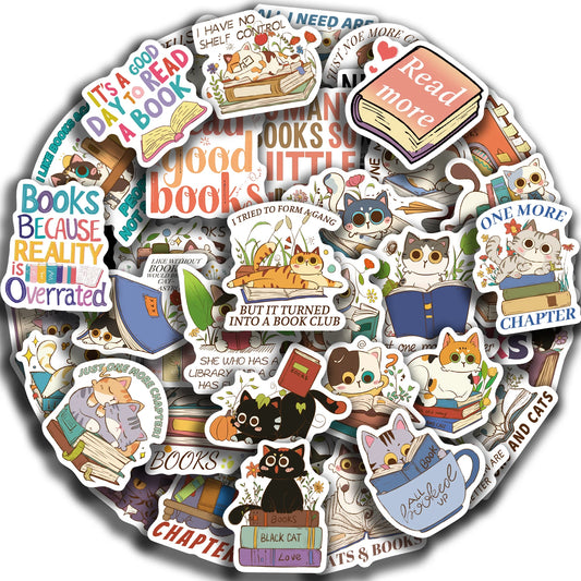 Cat & Book Motivational Stickers Pack - 60Pcs for DIY Decor