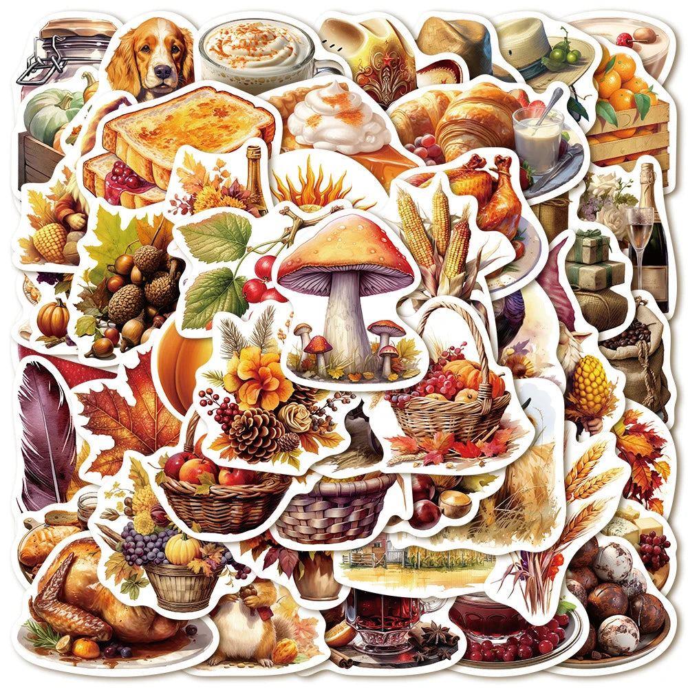 Vintage Thanksgiving Stickers Decals - Laptop, Phone, Luggage, Guitar, Waterproof, Kids Toys (10/30/50pcs)