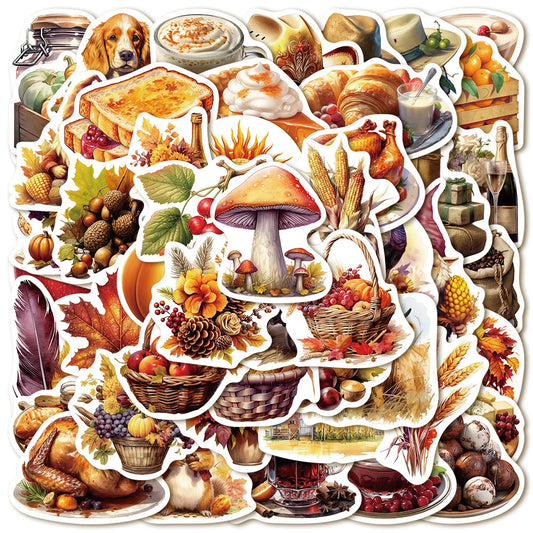 Vintage Thanksgiving Stickers Decals - Laptop, Phone, Luggage, Guitar, Waterproof, Kids Toys (10/30/50pcs)