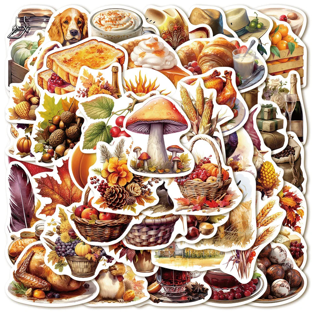 Vintage Thanksgiving Stickers Decals - Laptop, Phone, Luggage, Guitar, Waterproof, Kids Toys (10/30/50pcs)