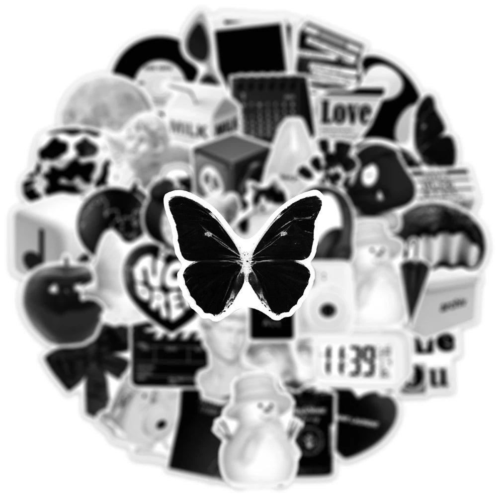 10/30/50pcs Ins Style Cute Stickers Aesthetic Black White Simple Decals Decoration Scrapbook Suitcase Laptop Fridge Wall Sticker