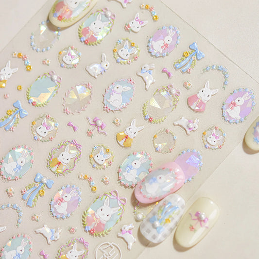 Bunny Floral Wreath 5D Nail Art Stickers Decals