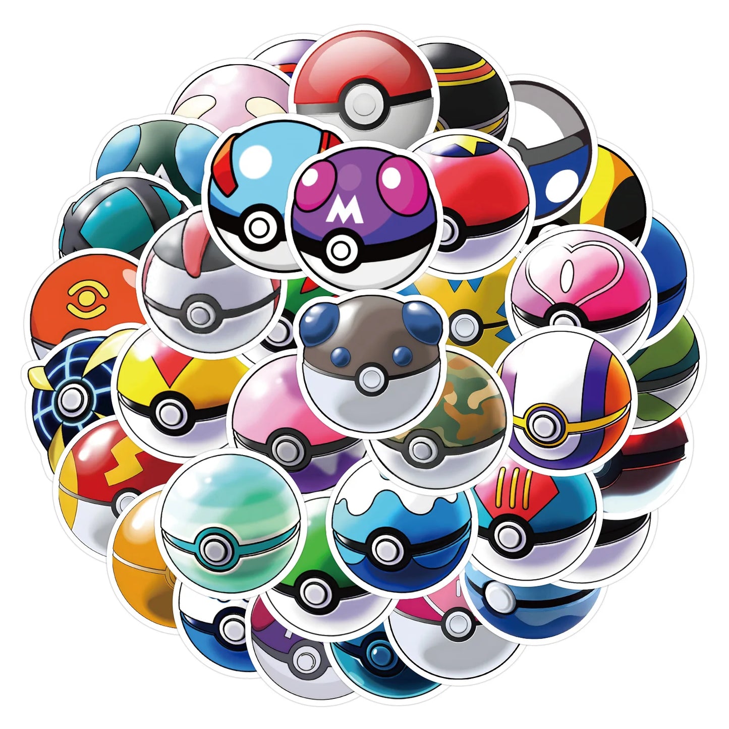 50pcs Cartoon Animation Pokémon Poke Ball Decorative Luggage Notebook Water Cup Stationery Waterproof Sticker