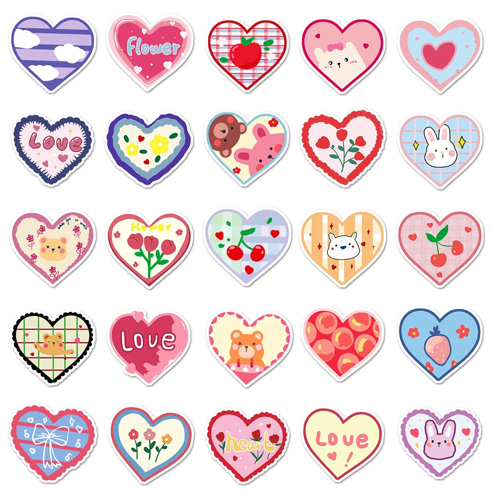 10/30/50PCS Pink Love Stickers Cartoon Heart Decals Decoration DIY Notebook Phone Skateboard Bike Laptop Fridge Kids Sticker Toy