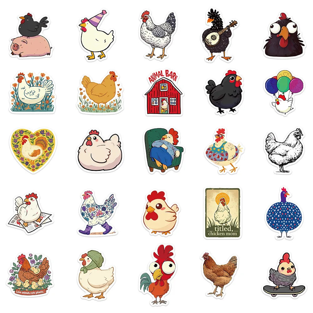 10/30/50PCS Tasty Animal Stickers Funny Chicken Graffiti Gift Waterproof Laptop Phone Guitar Bike Flat Cartoon Decals Kids Toy