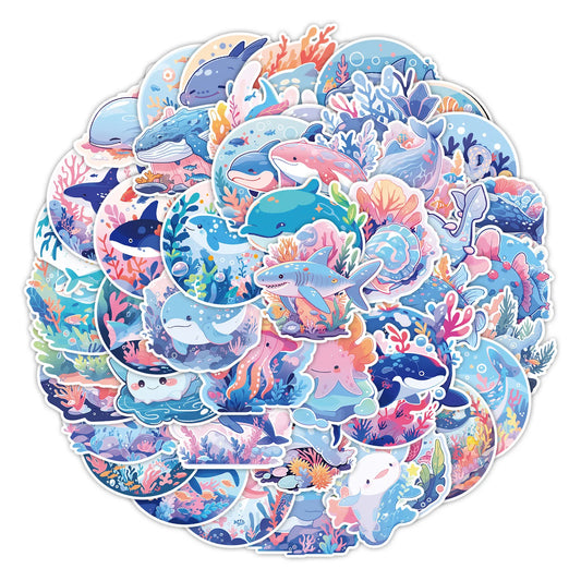 Cartoon Sea Animal Stickers for Phone Laptop Luggage Skateboard - 10/30/50PCS