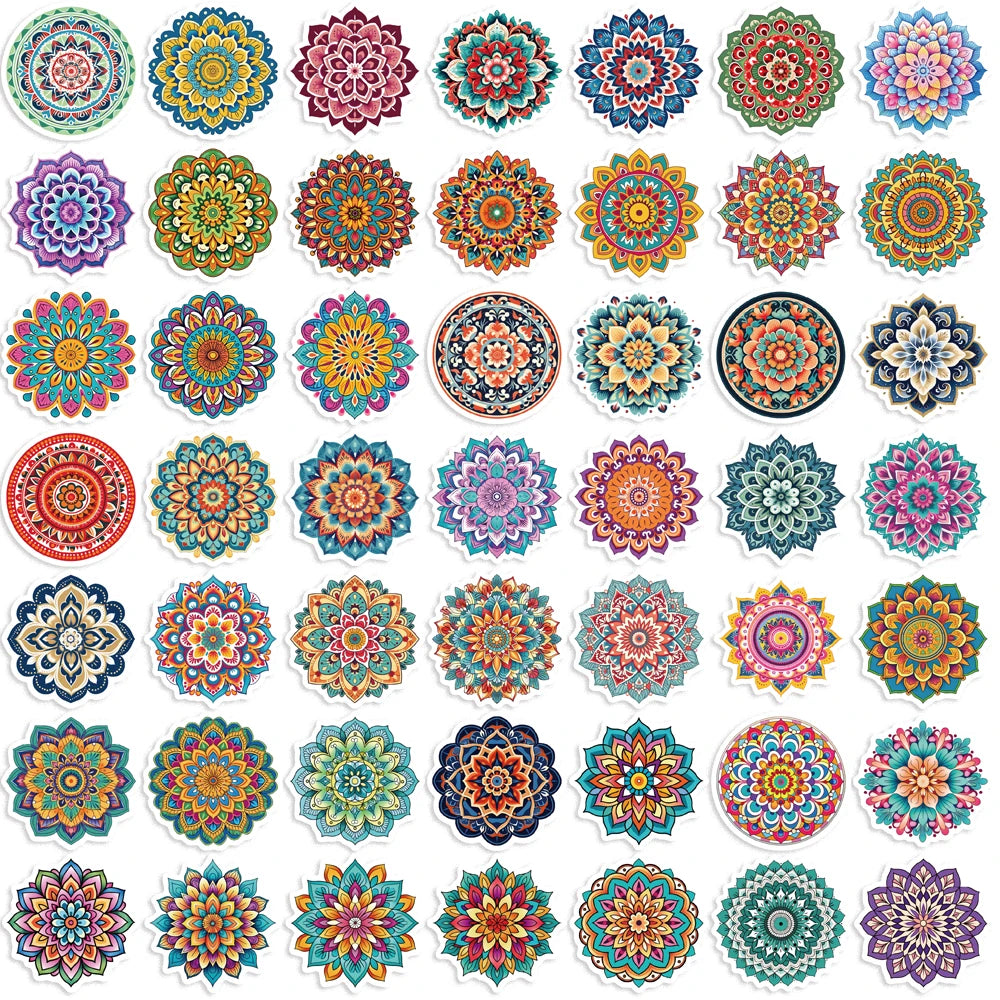 50PCS Colorful Mandala Pattern PVC Stickers for Car Suitcase Car Helmet Luggage Graffiti Sticker For Phone Case Home Decals