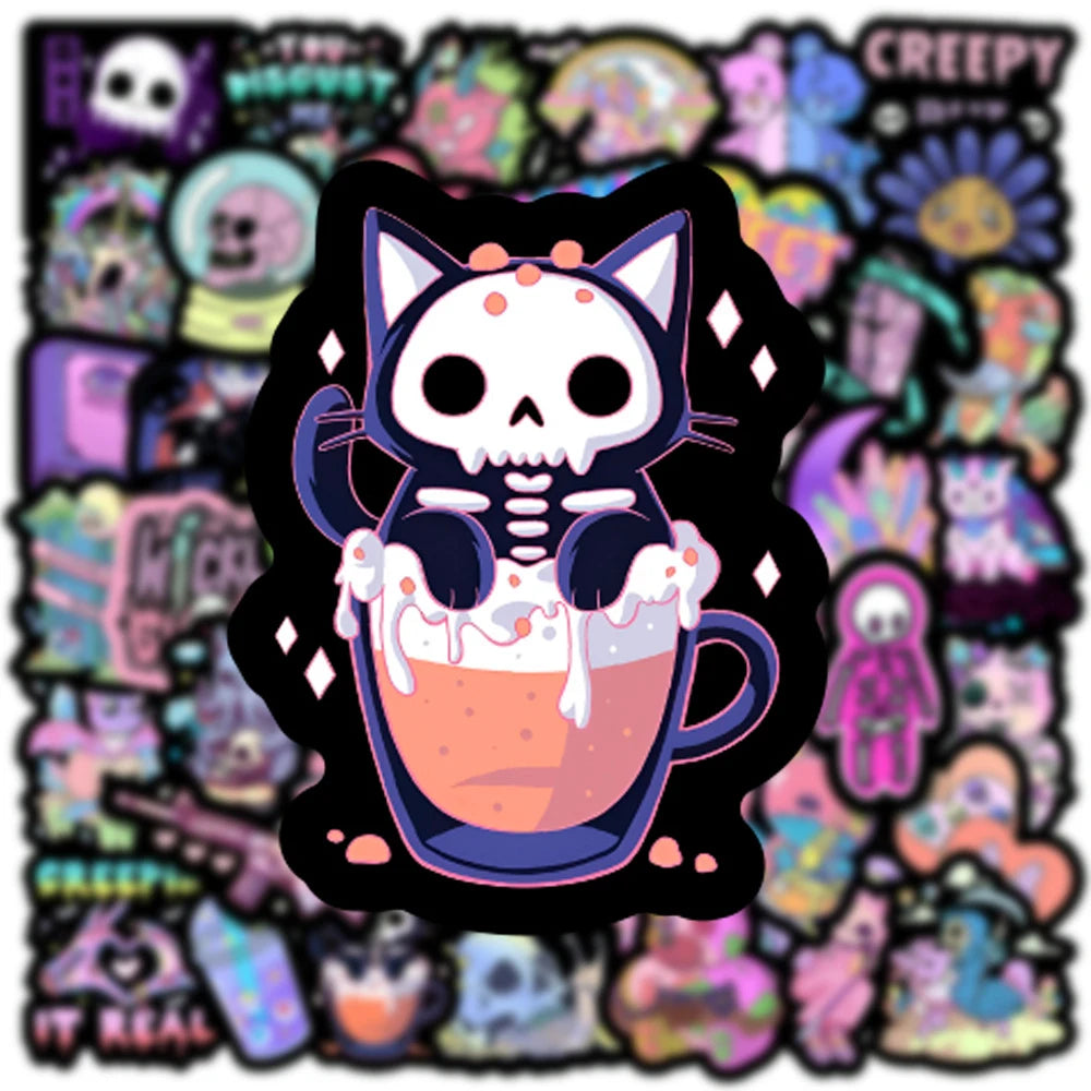 10/30/50pcs Cute Dark Horror Gothic Halloween Cartoon Stickers Aesthetic Decal Luggage Skateboard Car Laptop Waterproof Sticker