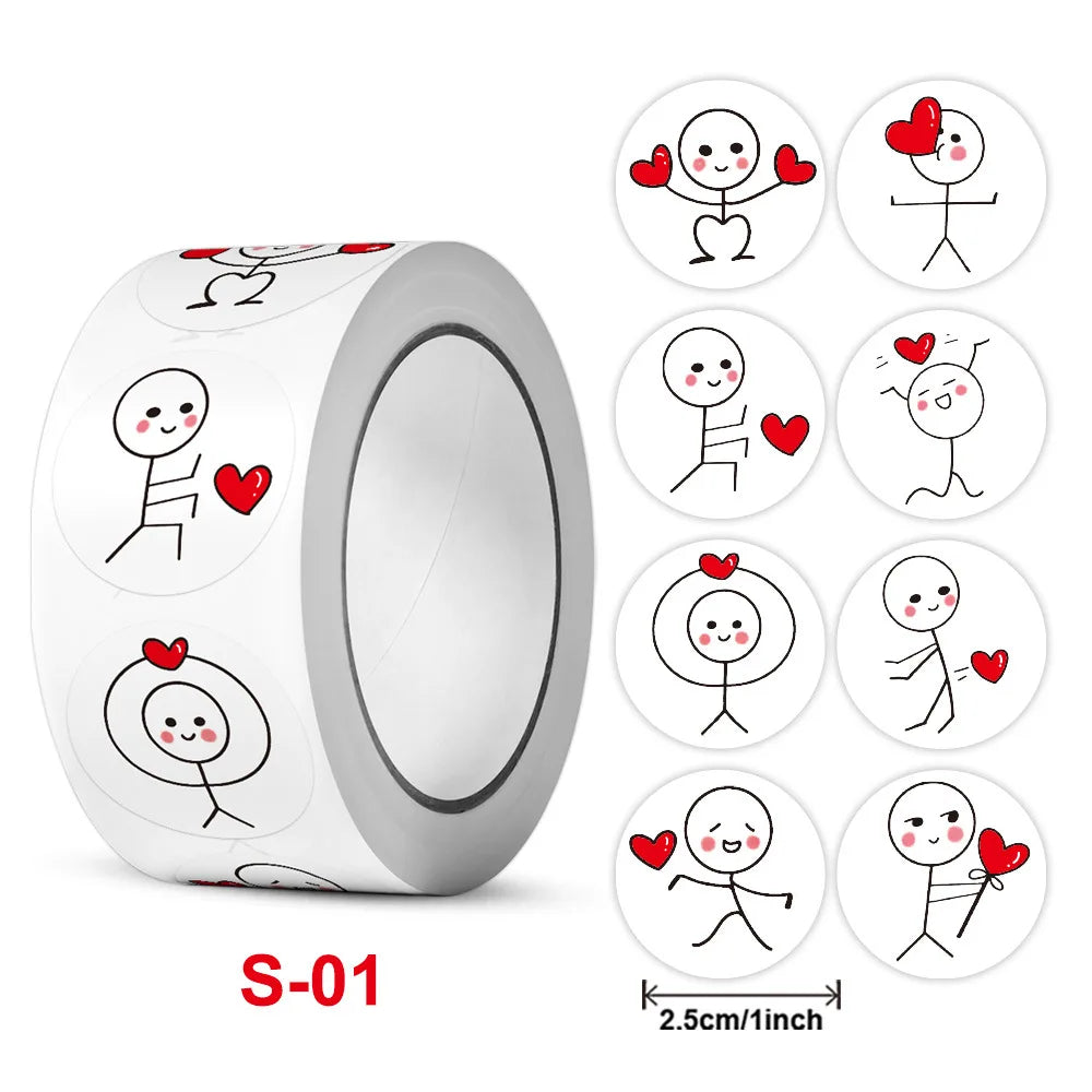 50-500pcs Cute Cartoon Heart Stickers for Valentine's Day Baking Packaging Sticker Envelope Seals Love Decorative Stickers Gift