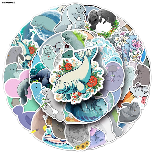 Cartoon Manatee Stickers for Laptop Luggage Suitcase DIY Decor