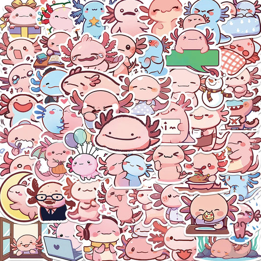 Kawaii Pink Axolotl Stickers Cute Cartoon Decals Scrapbooking Stationery PVC