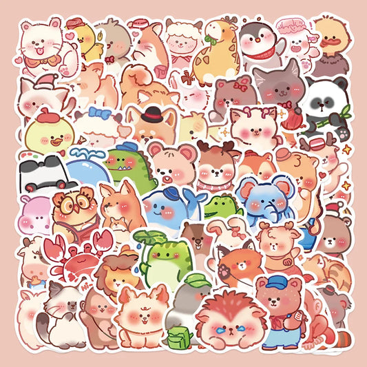 60pcs Cute Animal Graffiti Stickers for Helmets, Walls, DIY Decor