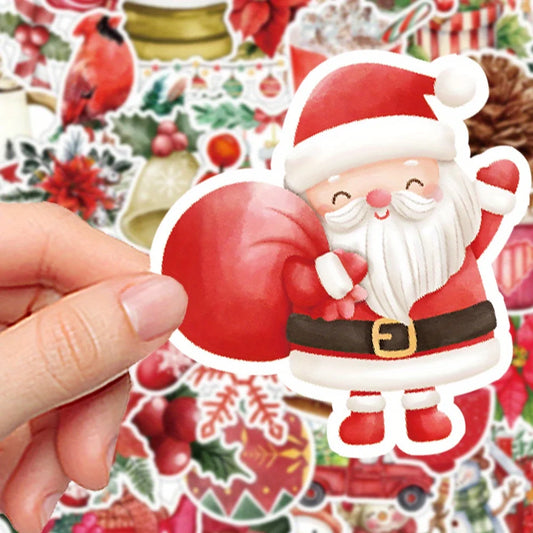 50pcs Christmas Watercolor Stickers for Helmet, Wall, DIY Decoration Wholesale