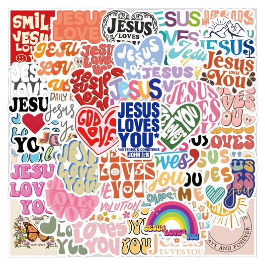 55pcs Jesus Loves You Graffiti Stickers for Laptop, Phone, Water Bottle, Suitcase, Stationery, Refrigerator