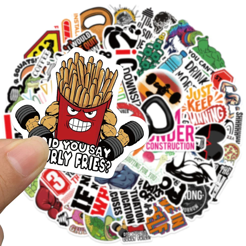 50pcs Funny Cartoon Sports Gym Fitness Stickers Motivational Sticker For Luggage Laptop Guitar Waterproof Vinyl Phone Decals