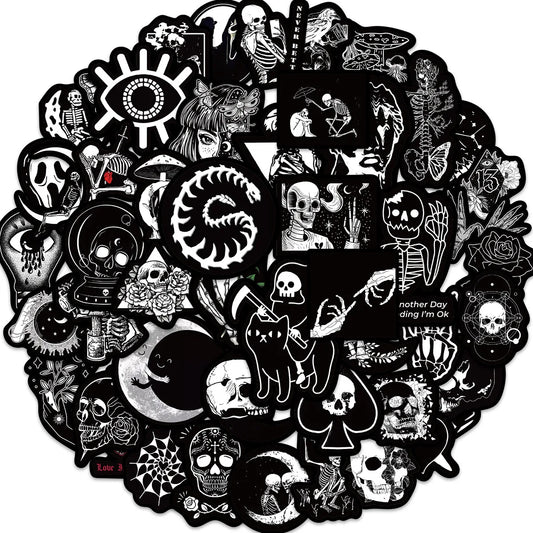 50PCS Gothic Skull Stickers, Waterproof Vinyl for Water Bottles & Phones