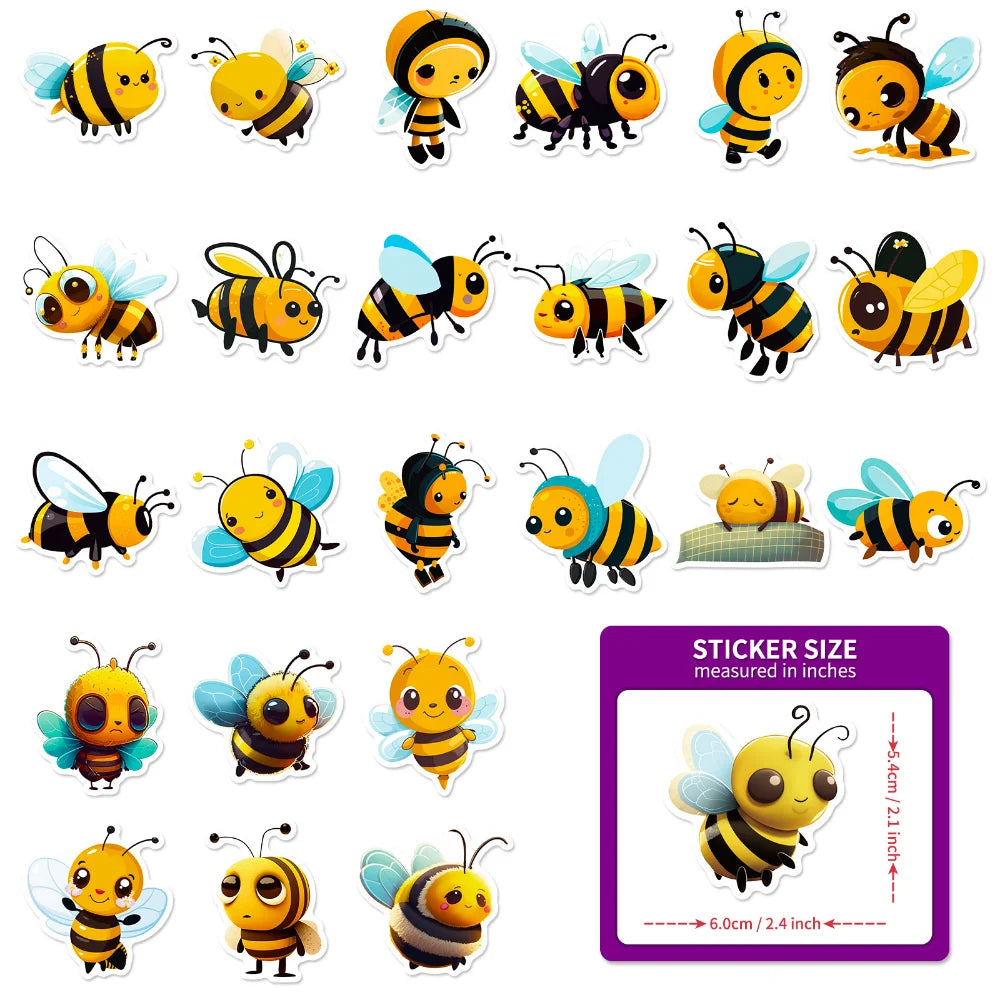 50PCS Cartoon Bee Honey Stickers DIY Laptop Guitar Luggage Fridge Waterproof Graffiti Sticker Decal Kids Classic Toys