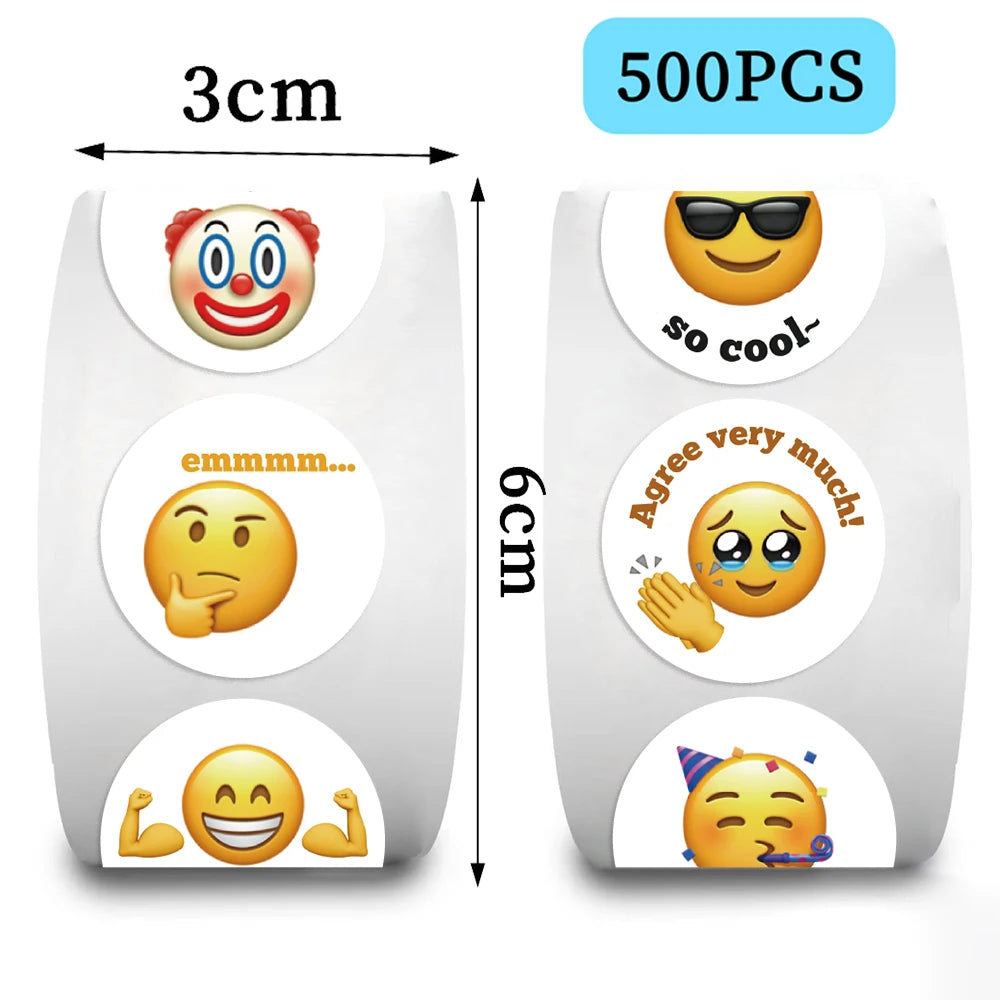 500Pcs/Roll Cartoon Funny Smile Face Expression Reward Stickers 10 Designs Round For PC Pad Fridge Gift Diy Decor Sticker