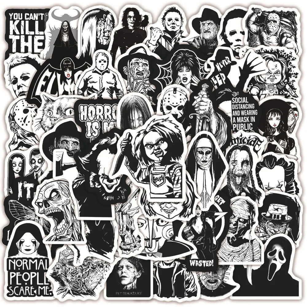Horror Movie Stickers: 10/20/50pcs Waterproof Decals for Car, Skateboard, Guitar, Luggage